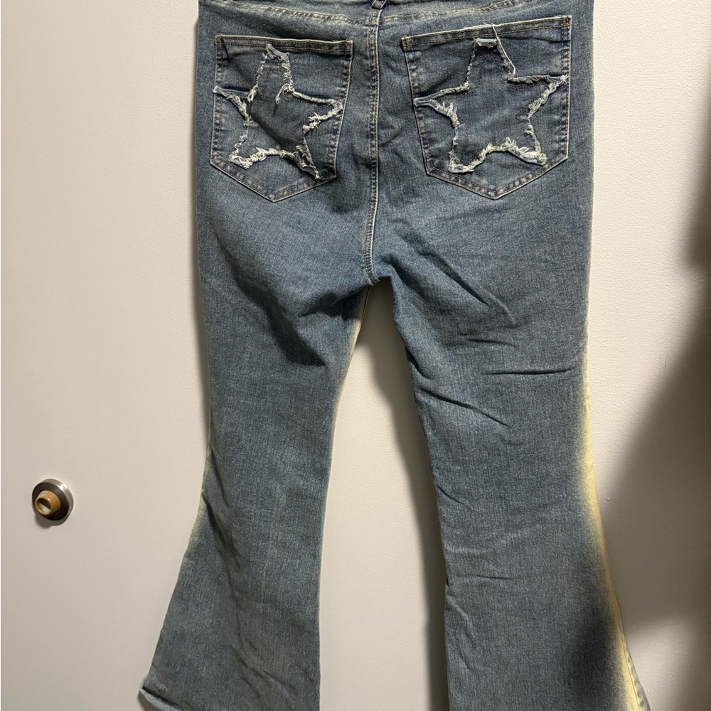 Women's Blue Flared Jeans with Star Pockets
